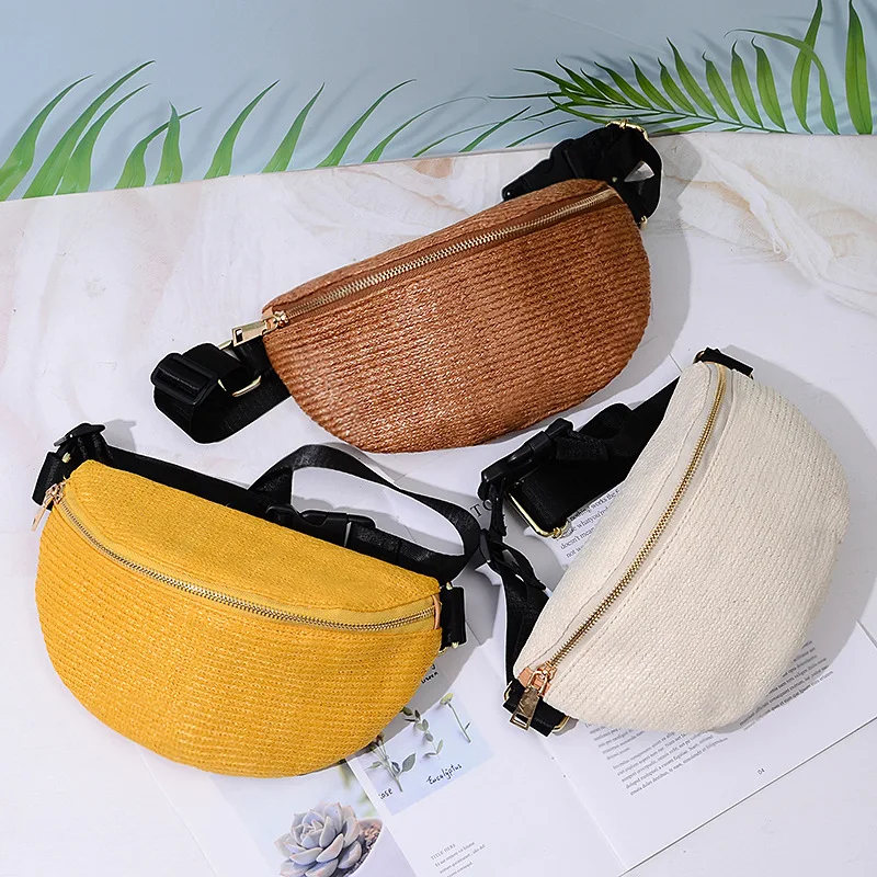 

Women Waist Bag Straw Fanny Pack Summer Phone Chest Bag Teenage Girls Rattan Wallet Belt Bag Waist Packs