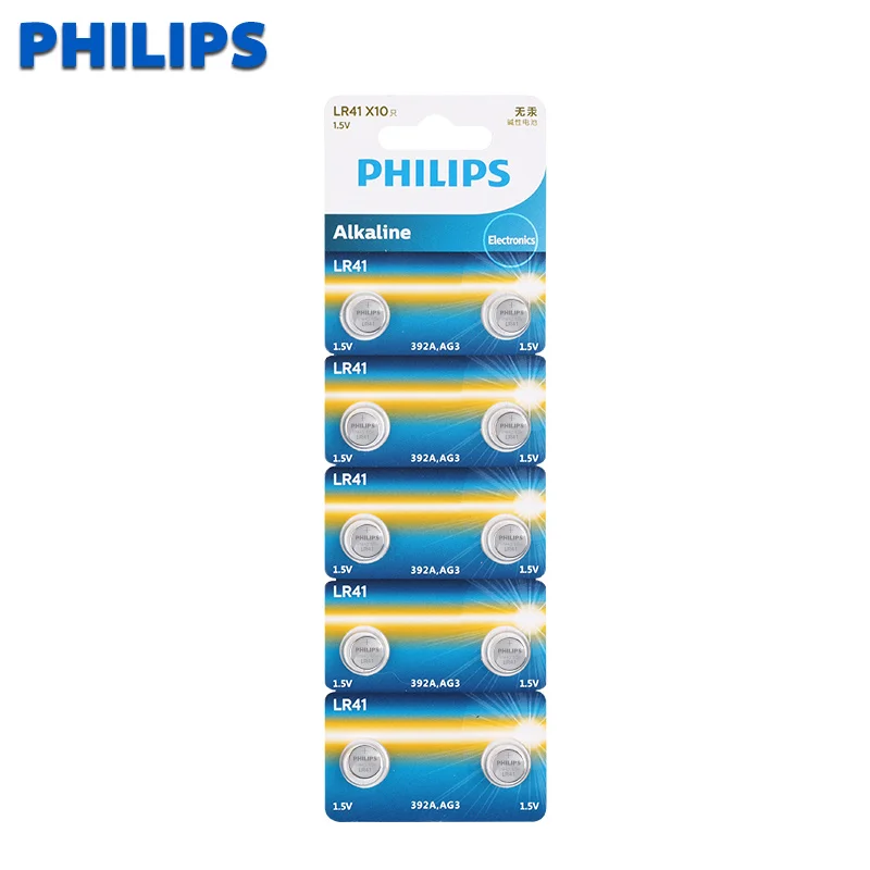 

philips 10pcs AG3 For Watch Toys Remote SR41 192 Cell Coin Alkaline Battery 1.5V L736 384 SR41SW CX41 LR41 392 Button Batteries