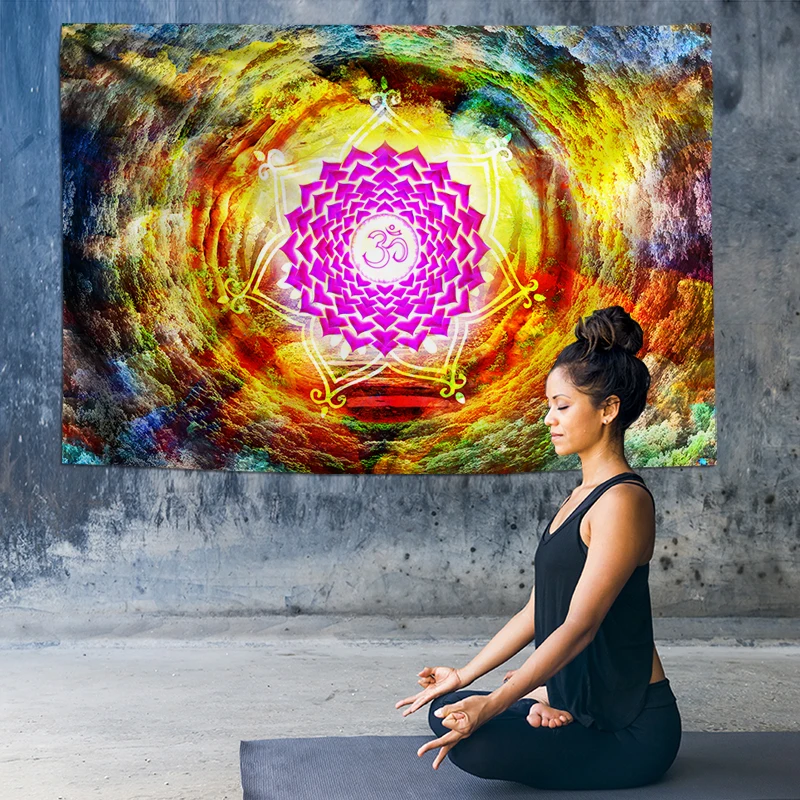 

Indian Mandala Tapestry Ombre Chakra Tapestry Rainbow Tree Hole Decoration Psychedelic Tapestry Wall Hanging Boho Decor Wall Rug
