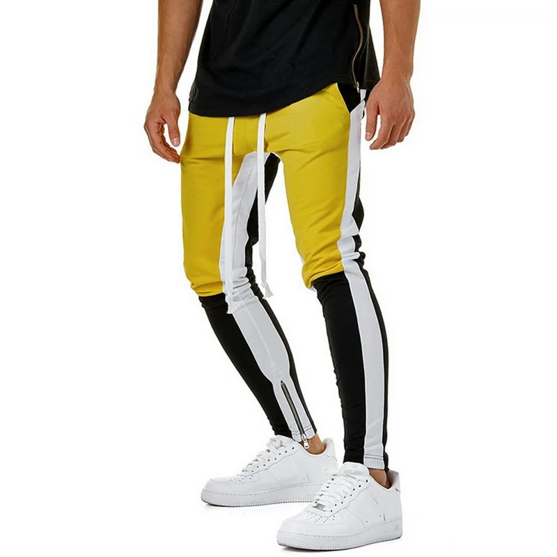 Oeak, мужские повседневные спортивные штаны, модные брюки для фитнеса в стиле хип-хоп, сшитые цветные штаны с боковой полосой, эластичные мягкие узкие брюки-карандаш - Цвет: Цвет: желтый