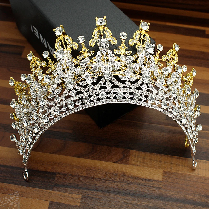 

Elegant Women Prom Bridal Hair Accessories Crystal Wedding Queen Tiara Rhinestone Bride Princess Crown For Bridesmaid Pageant