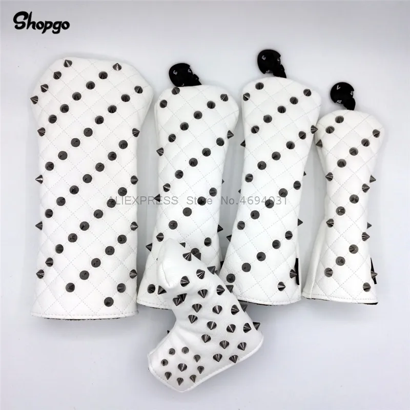 

[Black Rivets] Premium Golf Headcovers Golf Driver Fairway Woods Hybrid Putter Covers Complete Set 2 Colors Mascot Novelty Gift