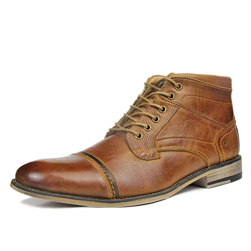 Мужские ботинки из натуральной кожи в винтажном стиле; обувь на шнуровке с высоким вырезом; мужские модные повседневные кожаные ботинки с перфорацией типа «броги» - Цвет: Brown