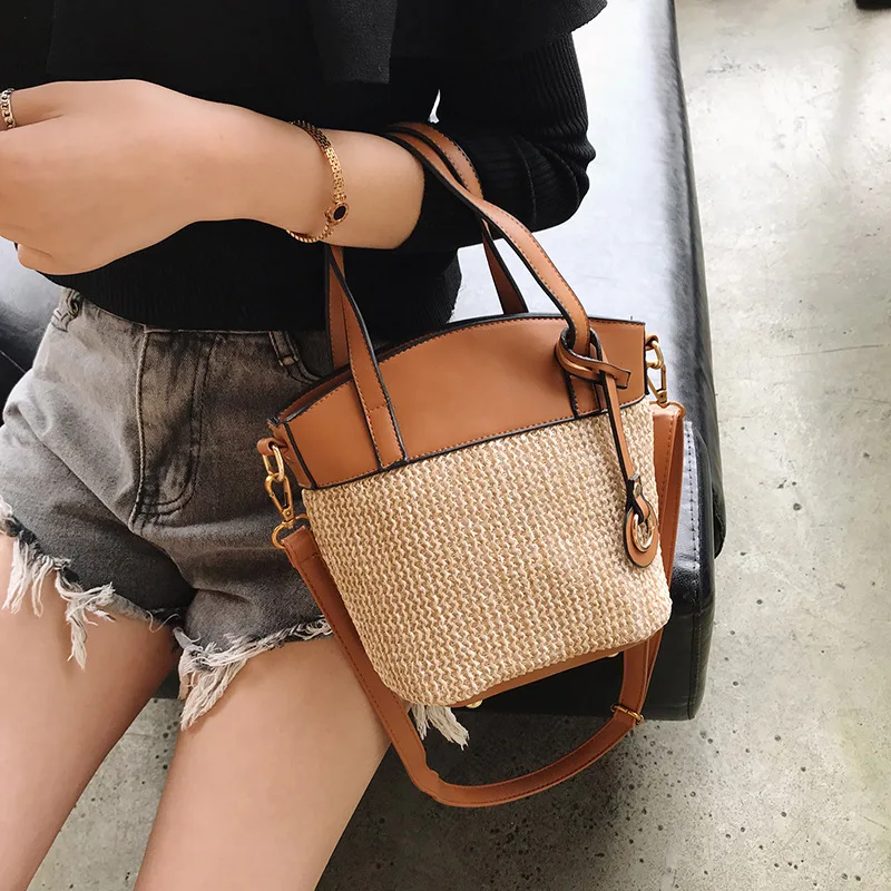 Chic Bucket Bag Woman 2018 New Summer Fashion Straw Woven Handbag Shoulder Satchel | Багаж и сумки
