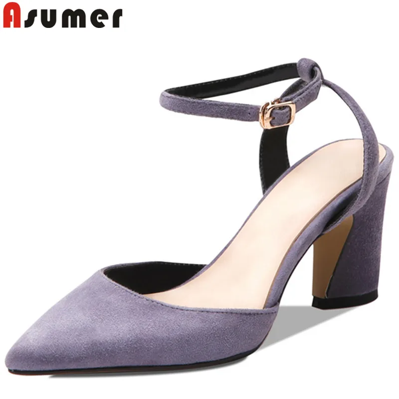

ASUMER 2019 new summer sandals pointed toe shallow high heels shoes buckle ladies prom wedding shoes women sandals