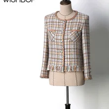 Летом Для женщин Тонкий Твид Куртка Топы с Ленточки детали Особенности спереди на пуговицах планка застёжки спереди карманов