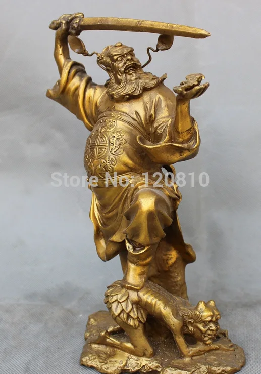 

10" Chinese Brass BiXie Exorcism Protect Zhong Kui ChungKuel God BAT Statue
