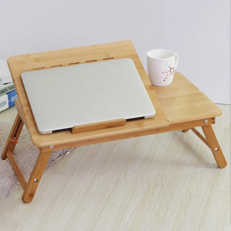  Actionclub Nature Bamboo Laptop Table Simple Computer Desk With Fan For Bed Sofa Folding Adjustable