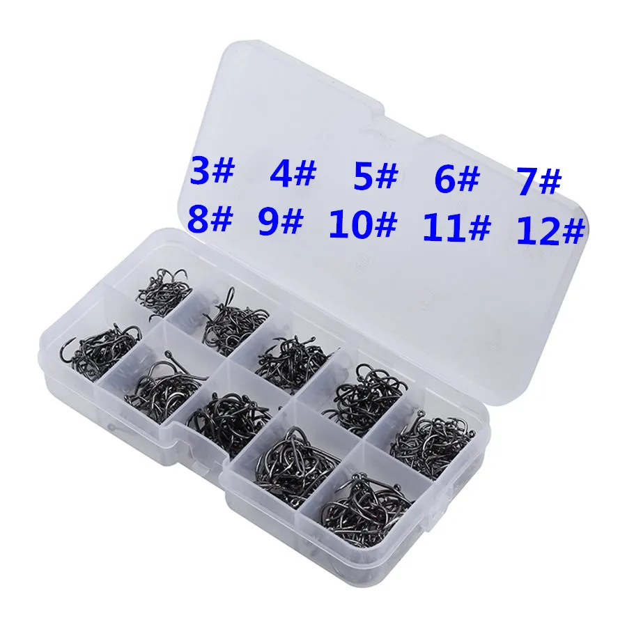 

500pcs/Set Fishing Hook Jig Hooks Carp Fishing Tackle Accessories With Tackle Box Tools 3-12# Mixed Sizes Carbon Steel Fishhooks