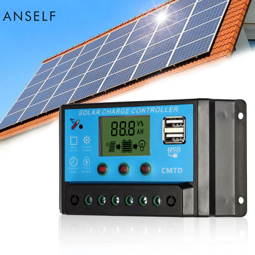 20A 12.6V LCD Solar Charge Controller PWM Charging Solar Regulator for Battery Panel Lithium