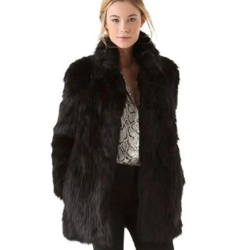 Winter Warm Fashion Artificial Fur Coat Long Sleeve Stand Collar Ladies