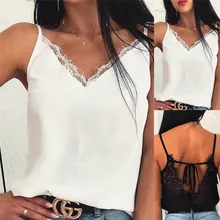Sexy mulher com decote em v laço sólido tank tops colete sem encosto topos rendas drawtring verão quente boho praia tanque solto blusa