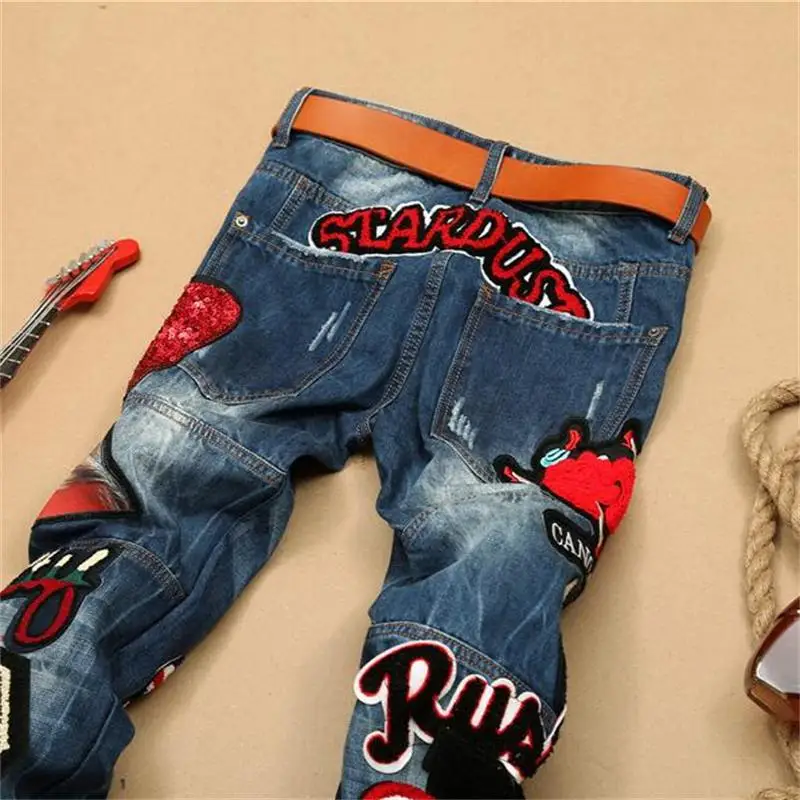 2018 new men jeans American style 100% cotton denim hip hop patchwork of national flag fashion jeans men #597