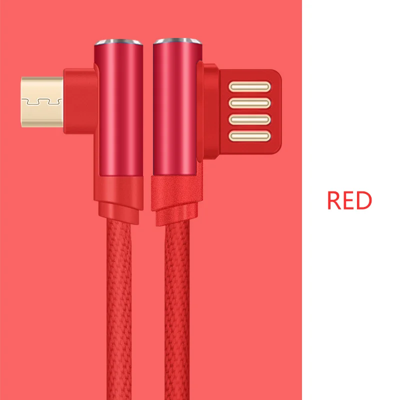 ASINA 90 градусов Micro USB кабель с прямым углом передачи данных кабель для зарядки Xiaomi huawei Oneplus samsung usb кабель для зарядки геймеров - Цвет: Red