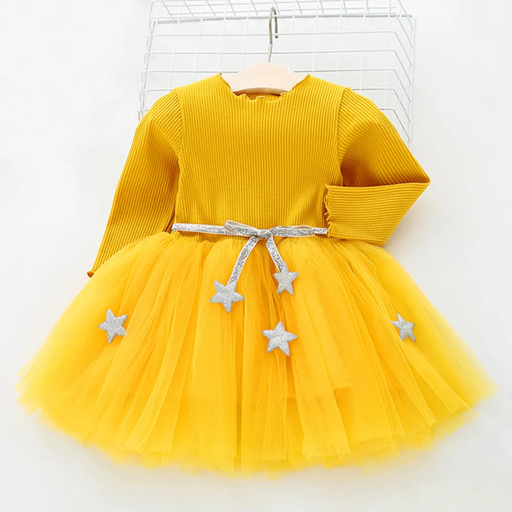 Vestido infantil/ г. модное платье одежда для маленьких девочек с длинными рукавами и звездами праздничные платья принцессы подарок на первый день рождения