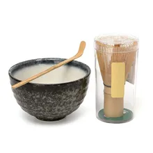 Heißer Verkauf 3 stücke sets Bambus Matcha Teezeremonie Geschenk Set mit Keramik Tee Schüssel Scoop Pulver Schneebesen Chasen Japanischen Teegeschirr präsentieren