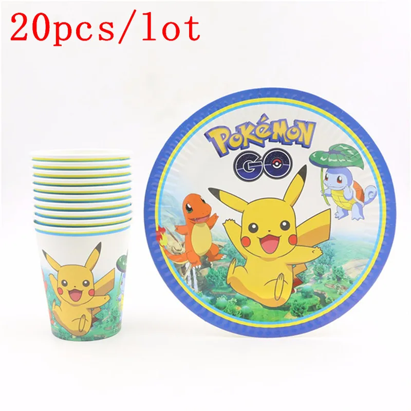 

20Pcs Pokemon Go Cartoon Pikachu Kids Girls Birthday Party Set Disposable Decorations Plates Paper Cups Package Party Supplies