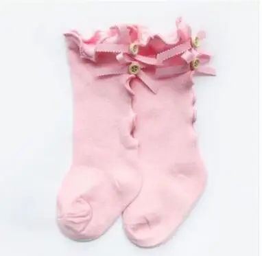 Pink ear bow Носки для малышей, детские штаны до колена, хлопковые кружевные детские носки до колена для маленьких девочек, теплые гольфы для девочек, носки с бантом и деревянными ушками для маленьких девочек - Цвет: Pink ear bow