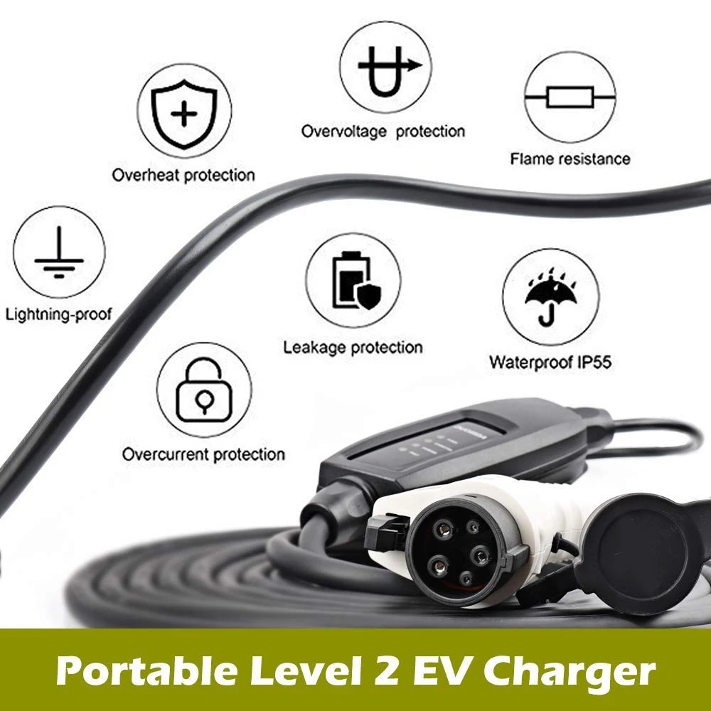 

KEMiMOTO EU Plug J1772 EVSE Input EV Plug Level 2 EV Charger 16A Type 1 Schuko 5M cable For Electric Car Charging Mode 2 plug