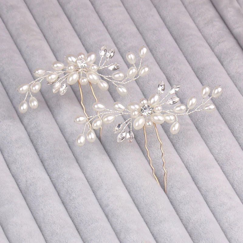 

Wedding Bride Hair Sticks Hairpin for Women Rhinestone Pearl Jewelry Headwear Sweet Girls Head Accessories Simple 2019 New