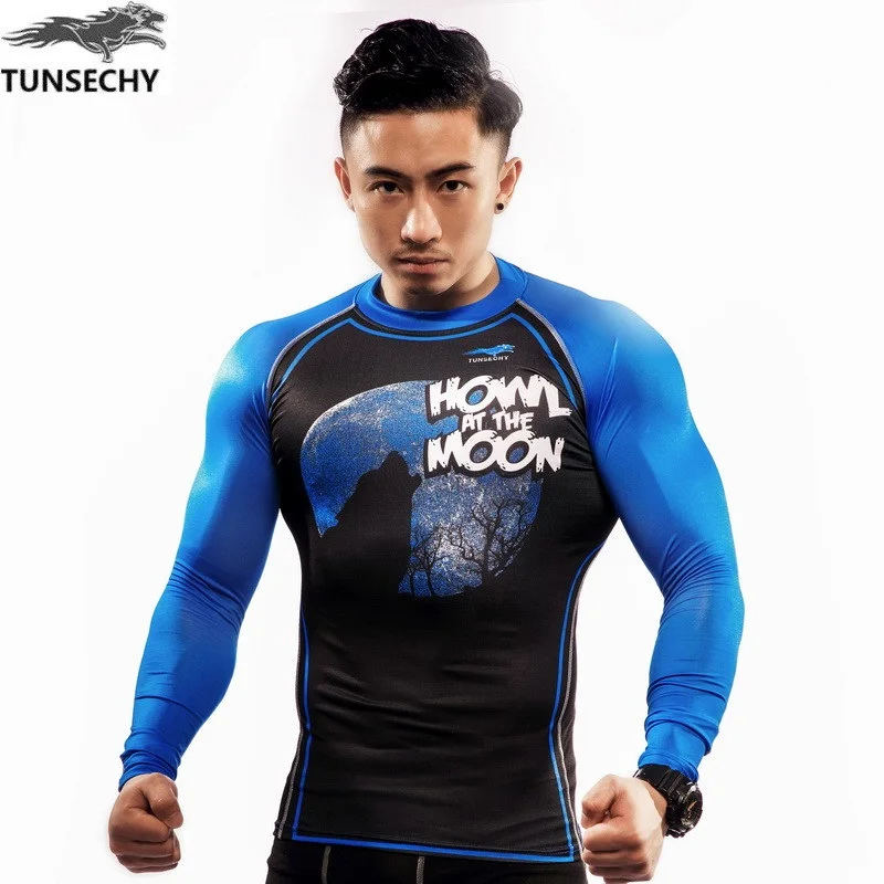 TUNSECHY značka černý vzor potisk Tričko Outdoorové sporty fitness jezdecké desky pánské tričko s dlouhým rukávem módní tričko