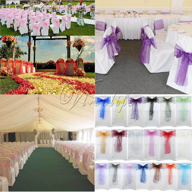 

Organza Chair Sashes Chair Bow Wedding Sash Wedding Party Events Banquet Decorations Supplies 19 Colors