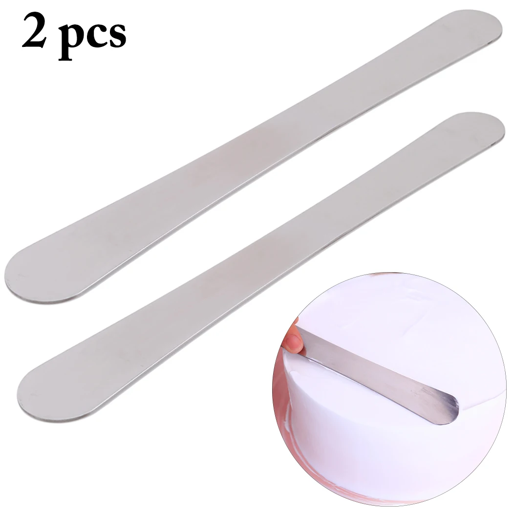 2pcs High Quality Stainless Steel Wooden Handle Straight Spatula 8 Inch Cake Spatula Diy Cake Cream Tools