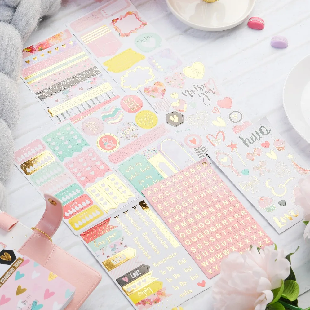 

KLJUYP 8pcs Hello Love Stickers for Scrapbooking Happy Planner/Card Making/Journaling Project