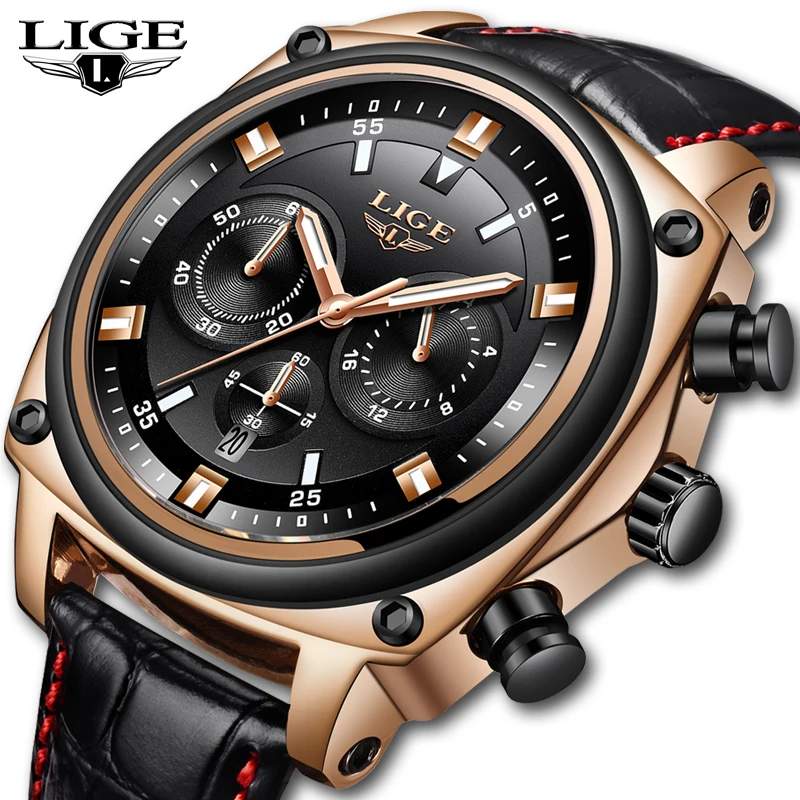 

2019LIGE Fashion Mens Watches Top Brand Luxury Leather Watch Men Military Sport Waterproof Analog Quartz Clock Relogio Masculino
