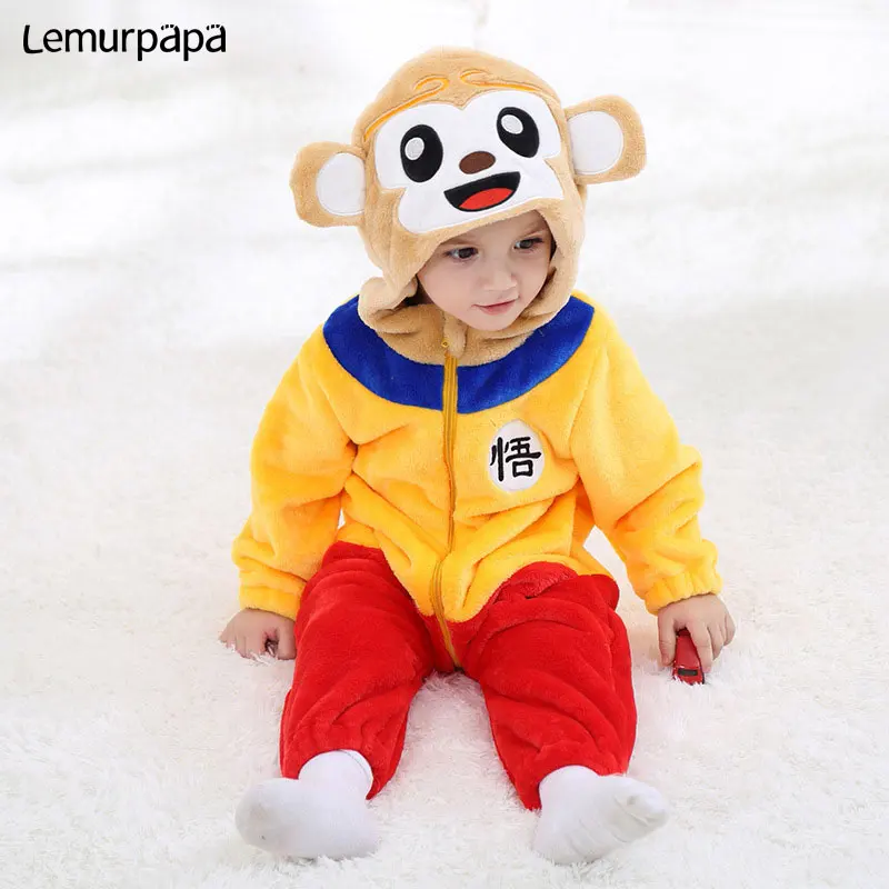 

Baby Clothes Monkey King Costume Chinese Style Toddler Boy Girl Onesie Pajama Winter Warm Zipper Hooded Flannel Kigurumi Romper