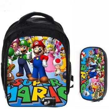

13 Inch Super Mario Bros Sonic The Hedgehog Cartoon Kids Backpack School Bags for Boys Girls Mochila Infantil Pencil Bag Sets