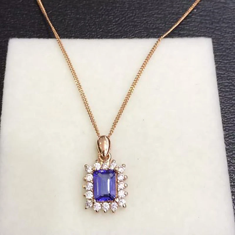 

2017 Collares Collier Qi Xuan_Fashion Jewelry_Blue Stone Necklaces_Rose Gold Color Square Blue Necklaces_factory Directly Sales