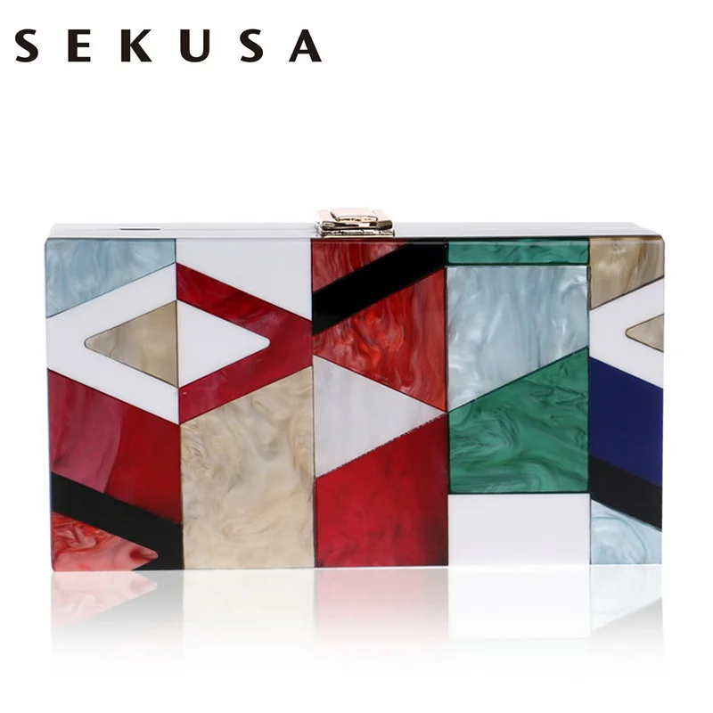 Sekusa Новый Для женщин сумка летняя unqique акрил геометрический решетки Лоскутная