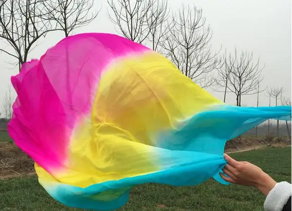 ДЕШЕВАЯ 300 см* 114 см Шелковая вуаль градиент танец живота ручной брошенный шарф шаль Индивидуальный размер цвет 400*114 см в продаже - Цвет: as picture