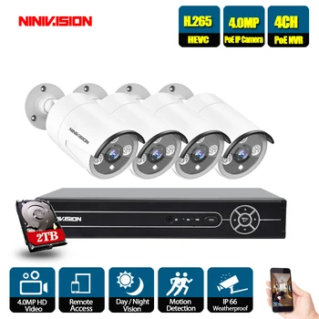 

NINIVISION 4CH CCTV Surveillance Kit HD 5.0MP 2592x1944P Outdoor Security Camera System with 4 x 4MP POE IP Camera Video System
