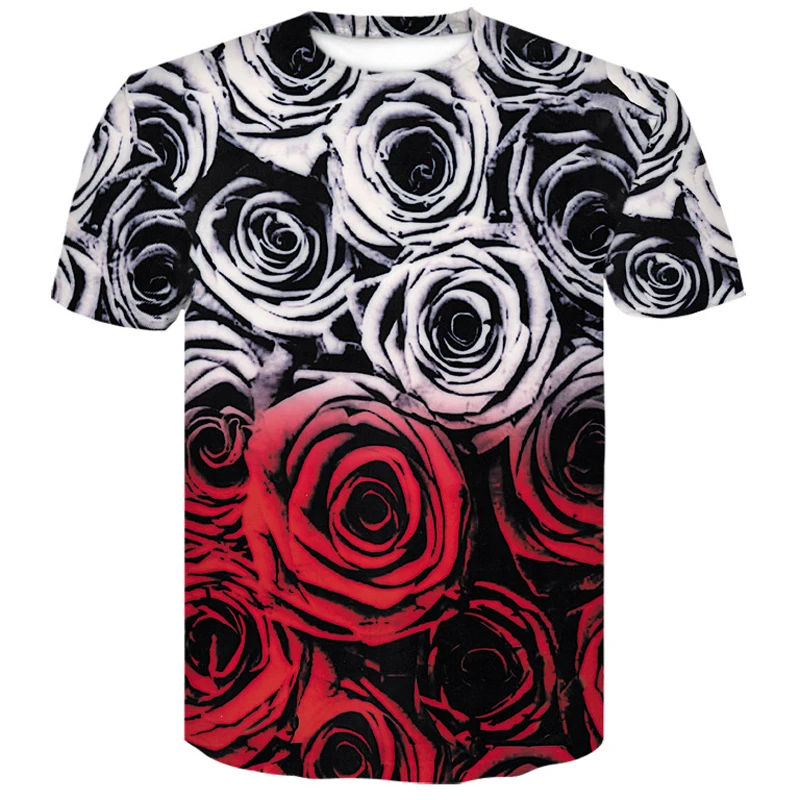 

funny man t-shirts Men Flower Tshirt Hip Hop Tee Red 3d Print T-shirt Cool Mens Clothing 2019 New Summer Casual man big size Top
