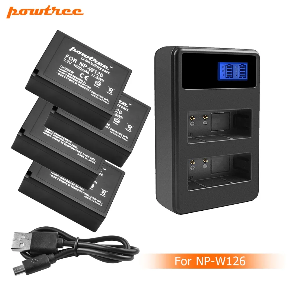 4X 7 2 V 1600 мА/ч литий-ионный аккумулятор NP-W126 Камера Батарея + ЖК-дисплей двойной