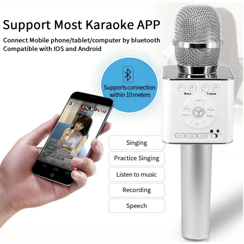 Беспроводной микрофон для караоке Tosing Q9 04 Bluetooth колонка 2 в 1 ручной переносной KTV