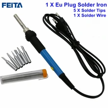 AC220V 60 W Temperatura Ajustável De Solda Elétrica Ferro FEITA com regulador de Presente 5 pcs Estação De Ponta de Solda, Arame de Solda Conjunto de ferramentas