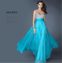 

2018 Beading color crystal Evening Dress Chiffon V Neck Prom dress A Line wedding party dress gown party Vestido de noiva