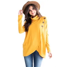 NORA TWIPS новые женские длинные рукава желтая пуговица для пуловера черепаха шеи Femme короткие свободные повседневные топы весна осень футболки