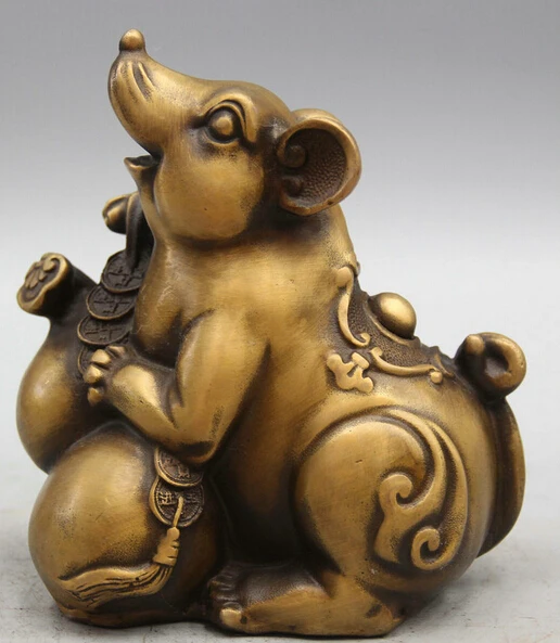 

JP S0522 6 Chinese Copper Wealth cucurbit Fengshui Zodiac Year Mouse Sculpture Statue B0403