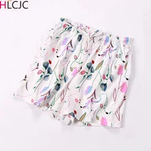 Милая летняя Новинка года; пижамные шорты из хлопка для сна; женская пижама на завязках; брюки; свободная 7 цветная Пижама с эластичной резинкой на талии