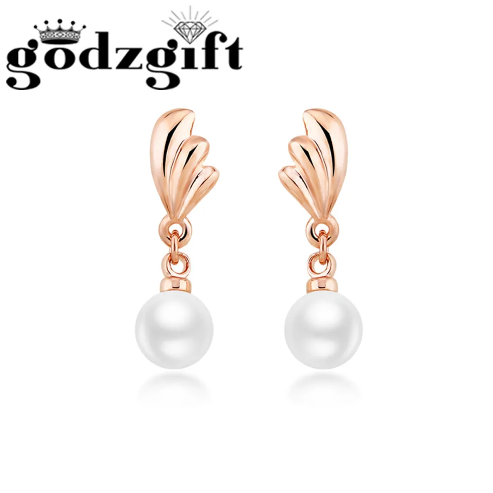 Godzgift Для женщин Серьги-гвоздики драгоценные 925 silver Freshwater Pearl Крылья Ангела Дизайн