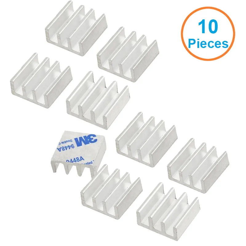 En-Labs 10pcs Aluminum Heatsink 14*14*10mm Electronic Chip Radiator Cooler w/ 3M9448A Thermal Double Sided Adhesive Tape