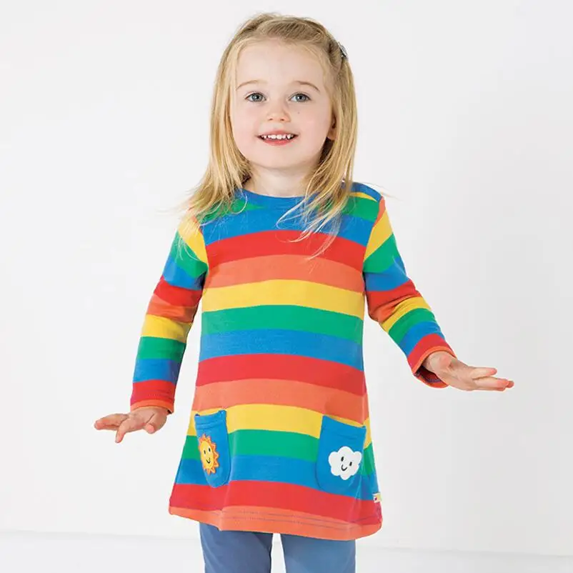 

Little maven kids brand 2018 autumn new children's dress baby girls clothes Cotton color stripe girl pockets dresses S0367