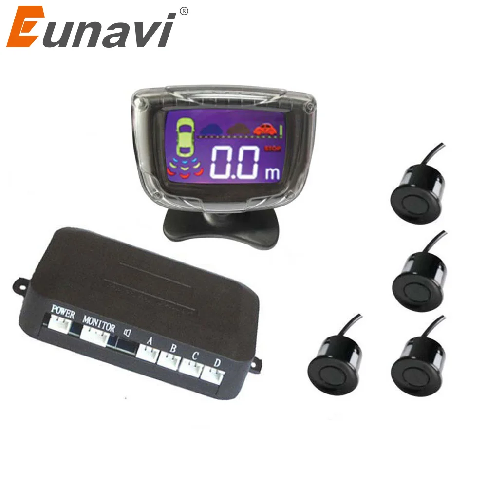 melhor 2018 Sensor de Estacionamento Reverso Radar Backup Display Lcd 12 Eunavi v 4 22mm Buzzer Sensores Detector Automática do Sistema kit Para Todos Os Carros