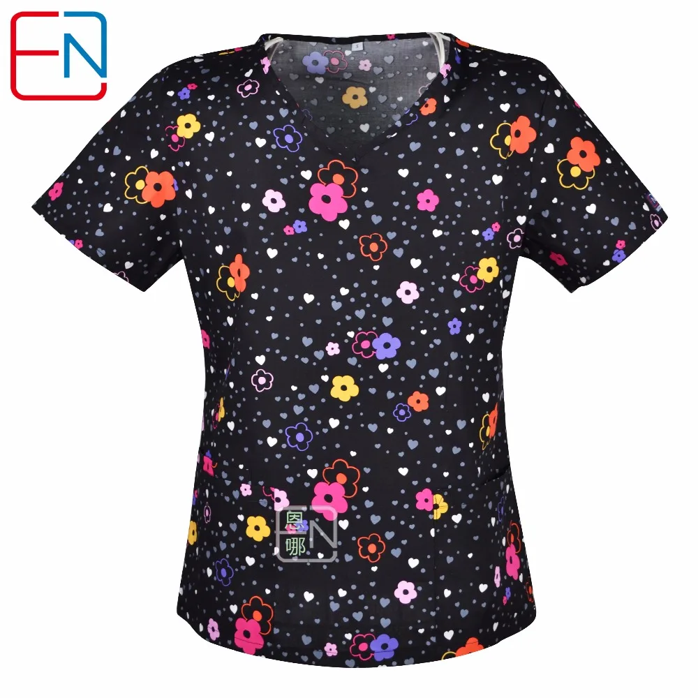 Buy Hennar Women Scrub Top V Neck Print Hospital