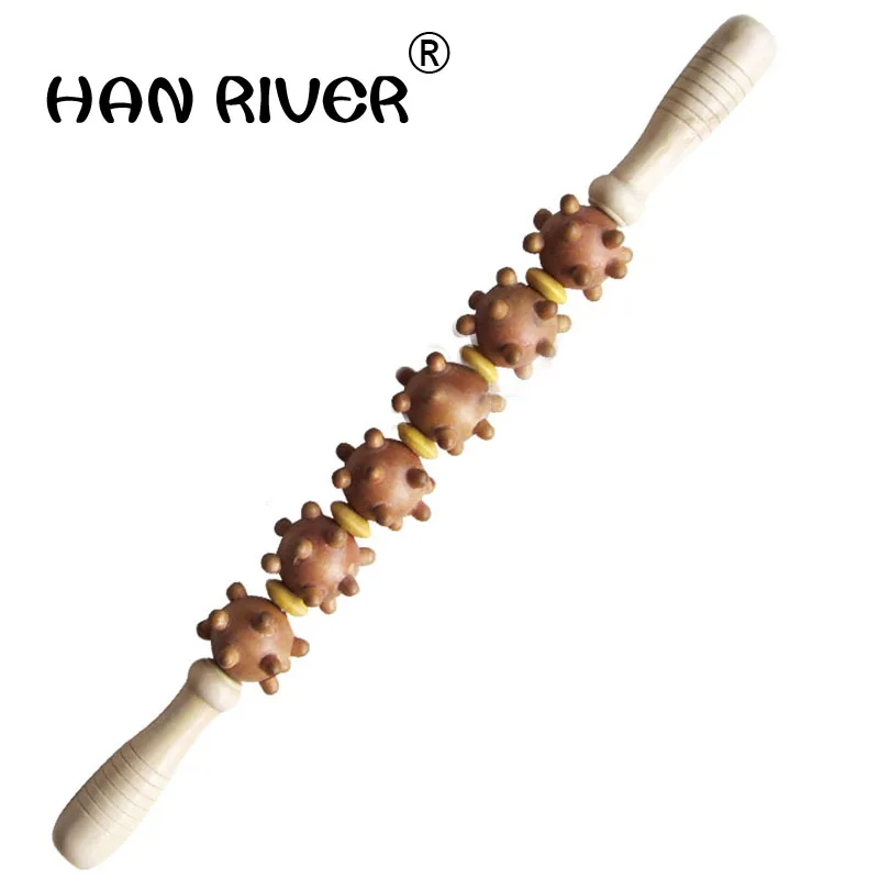 White belting leather bead yoga meridian rods full body massage stick