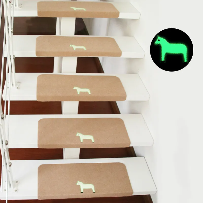 RULDGEE Home Luminous Self-adhesive Non-slip Floor Stair Carpet for living room Cartoon Horse Pattern Stair Mat Protector Rug